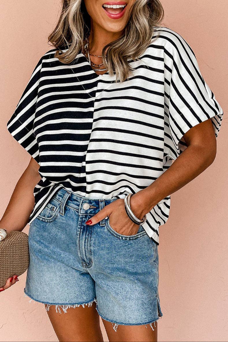 Stripe Colorblock V-Neck Tee
