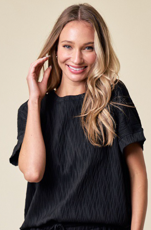 Textured short sleeve blouse