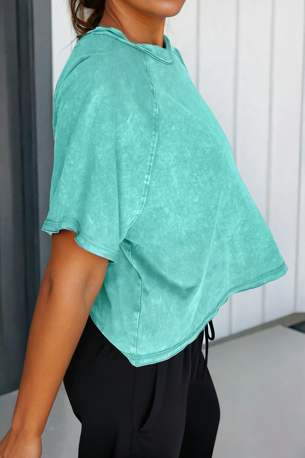LAS Mineral Wash Raglan Sleeve Boxy Fit Cropped Tee