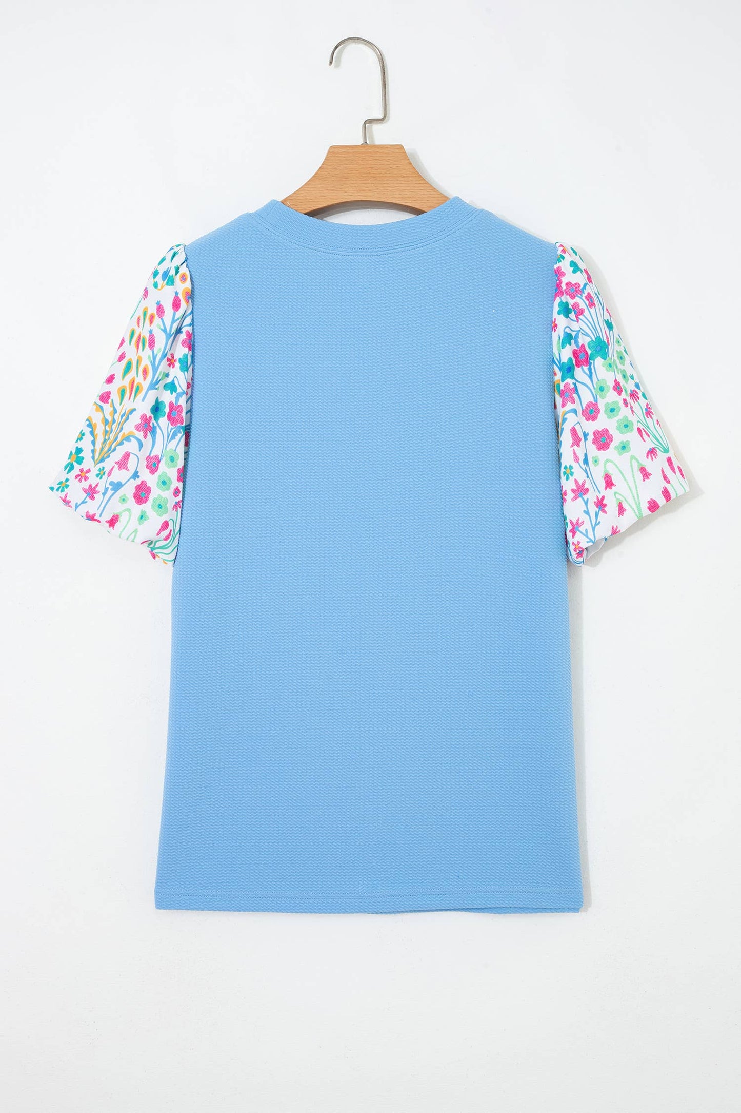 LAS Textured Contrast Floral Bubble Sleeve Blouse