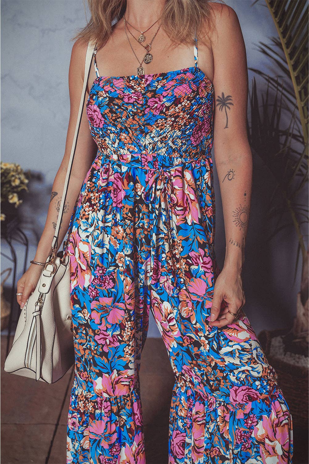 Floral Smocked Wide Leg Summer Jumpsuit