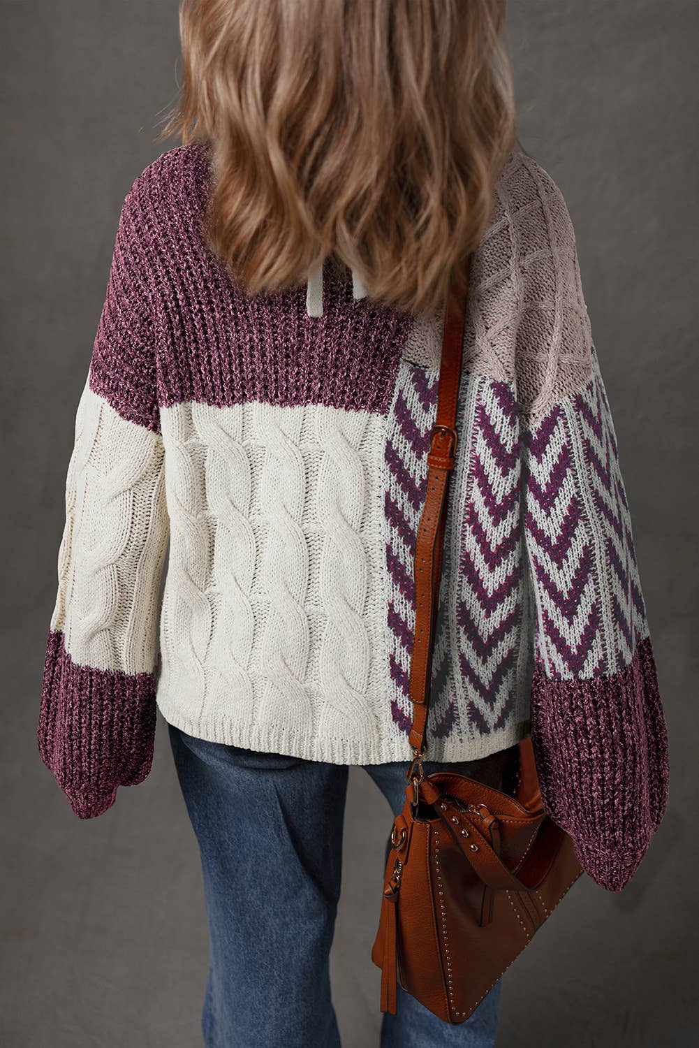 Color block Patchwork Knotted Sweater