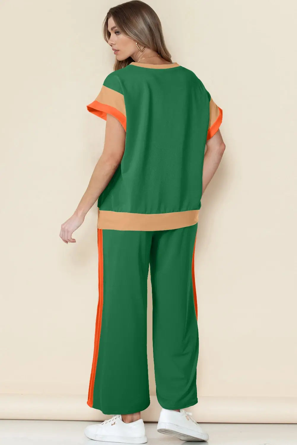 Multicolor Color Block Detail Casual Two-piece Set