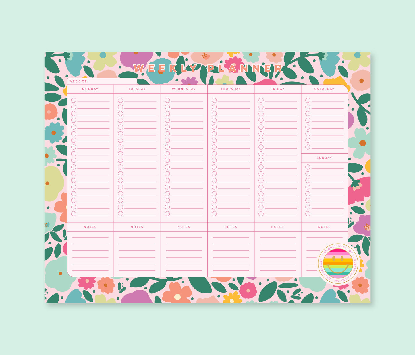 Weekly Planner Notepad | 8.5"x11" | Blush Rainbow Meadows