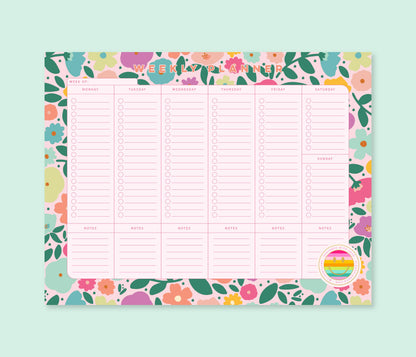 Weekly Planner Notepad | 8.5"x11" | Blush Rainbow Meadows
