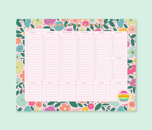 Weekly Planner Notepad | 8.5"x11" | Blush Rainbow Meadows