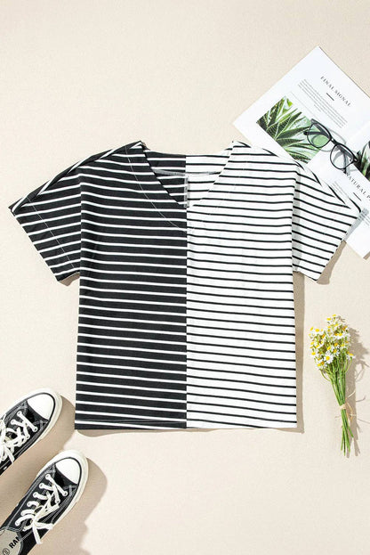 Stripe Colorblock V-Neck Tee