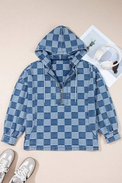 Checkered Denim 1/4 Zip