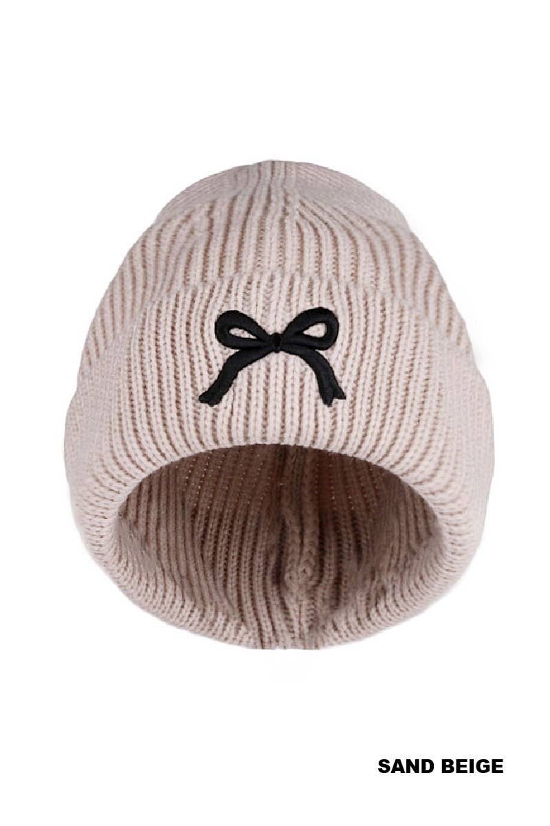 Bow Embroidered Cuff Beanie