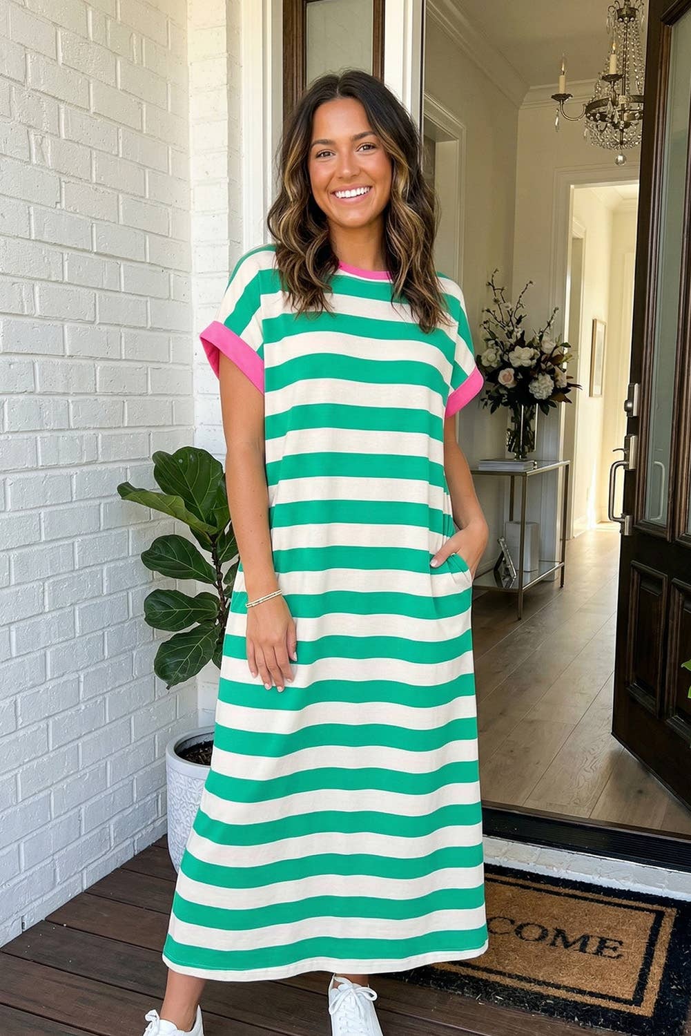 LAS- Pocketed Stripe Cuffed Maxi