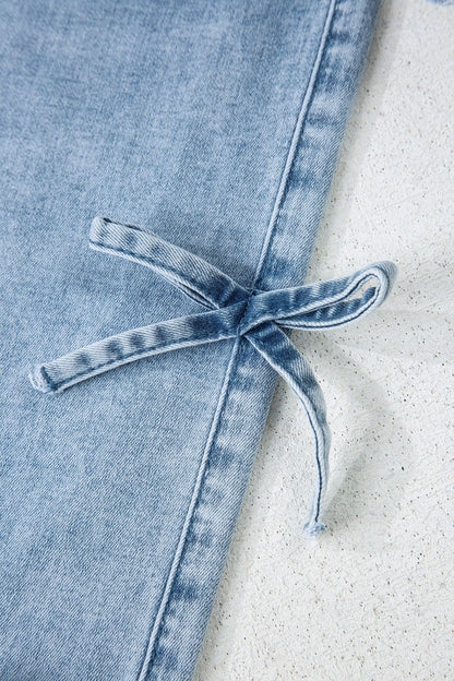 Bow Knot Side Detail Straight Leg Loose Jeans