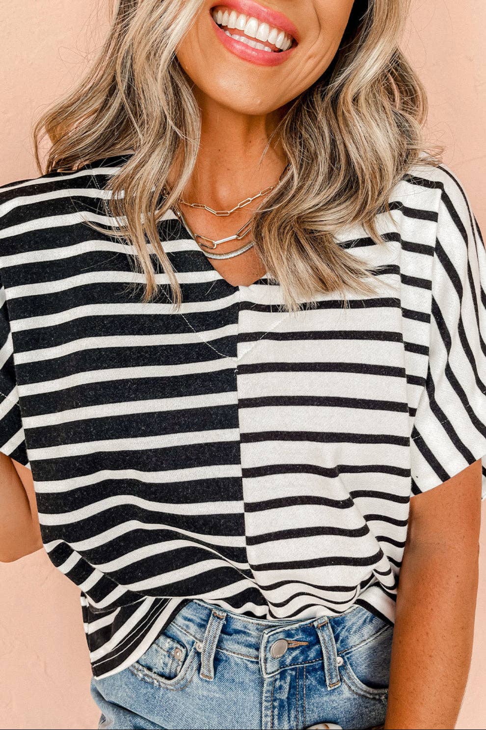 Stripe Colorblock V-Neck Tee