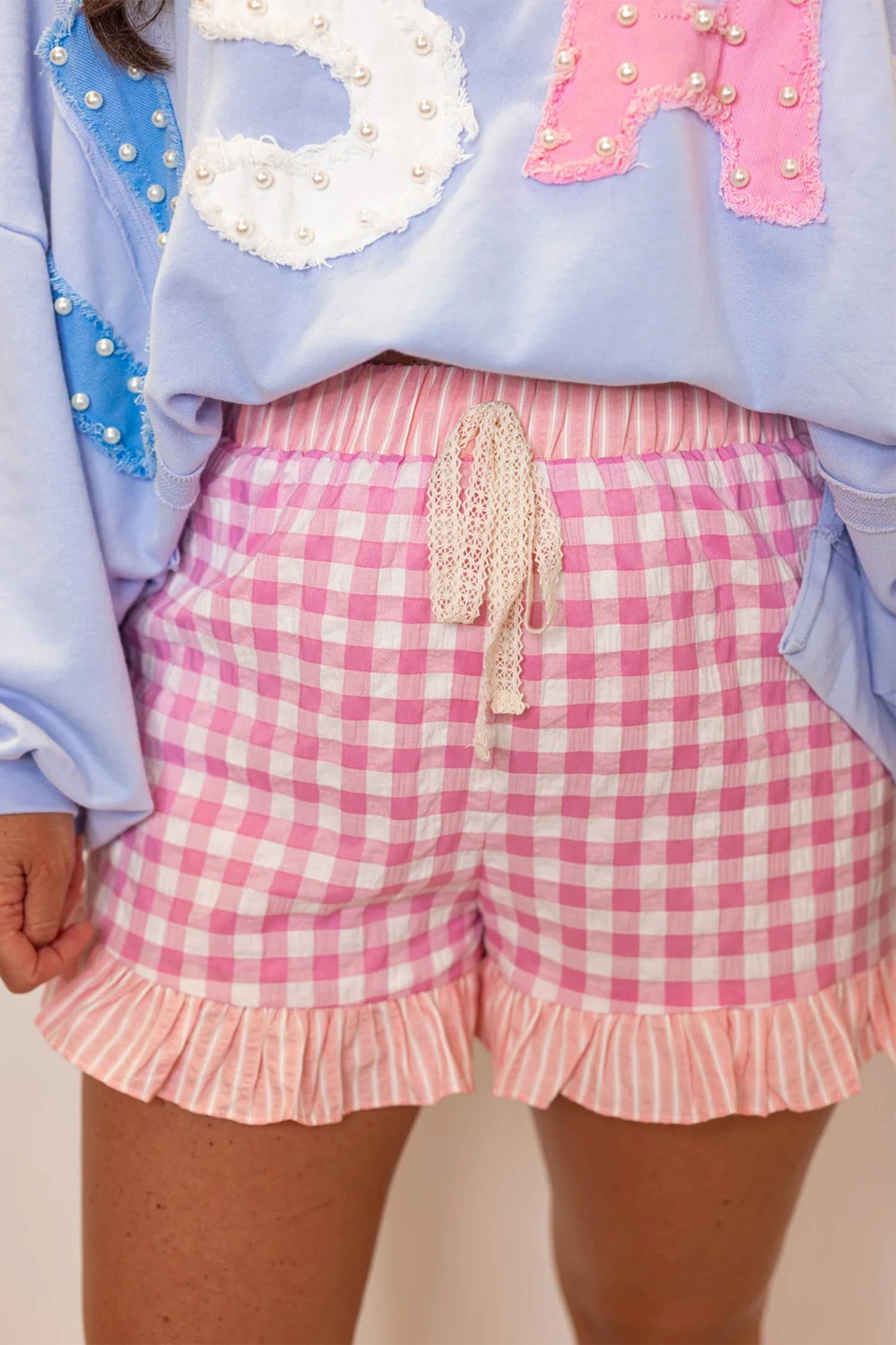 LDC Plaid Gingham Print Ruffled Shorts