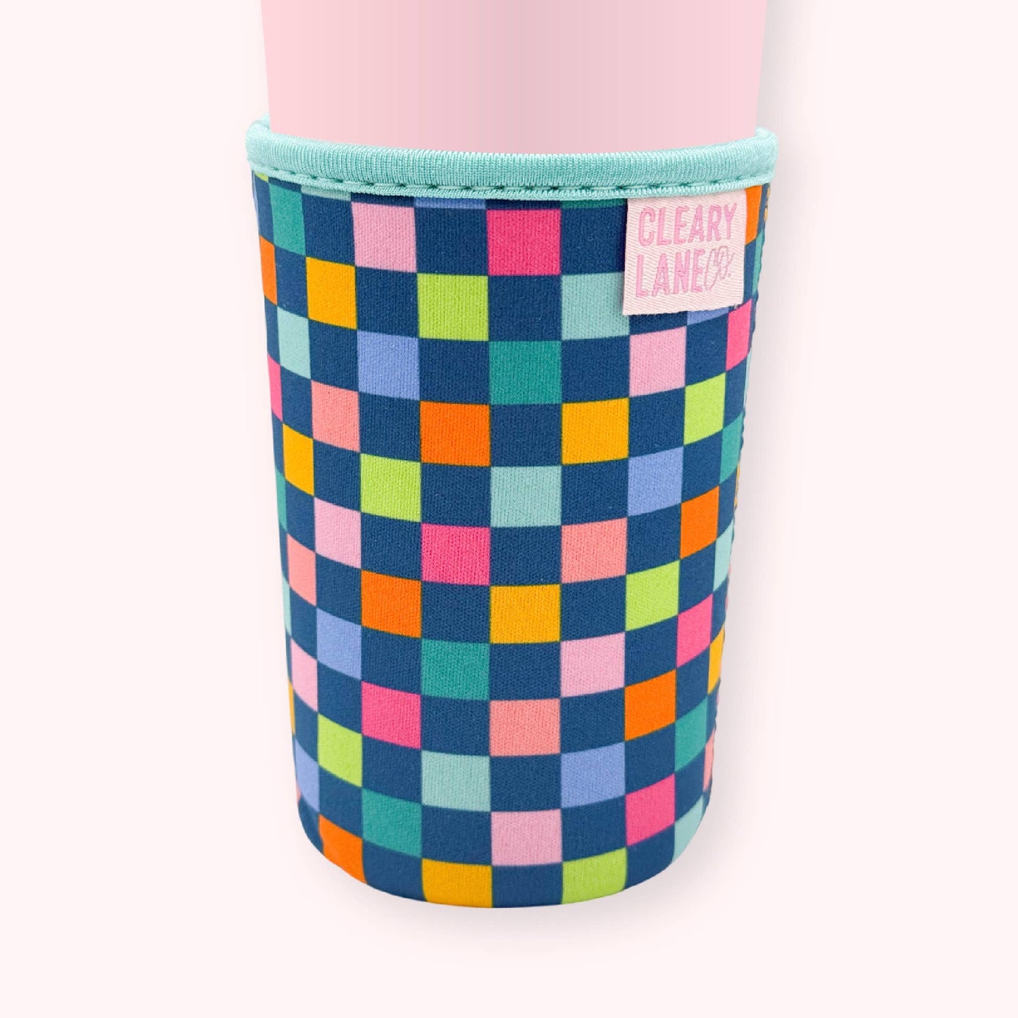 Emerald Rainbow Checkers Drink Sleeve