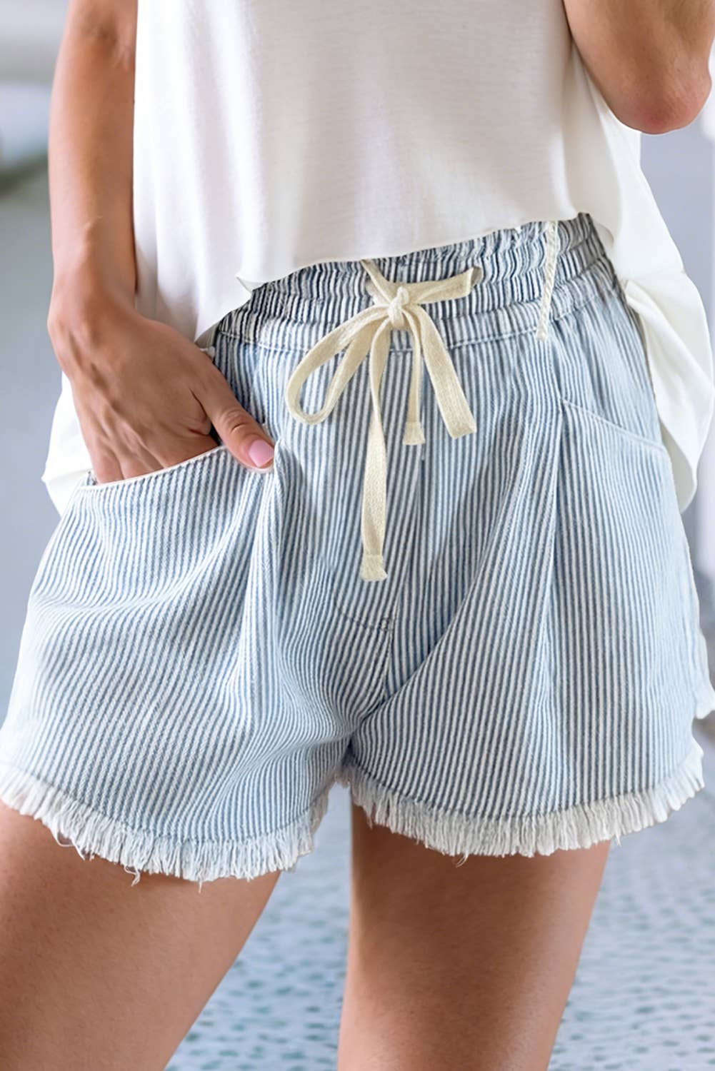 LDC Raw Edge Drawstring Denim Shorts