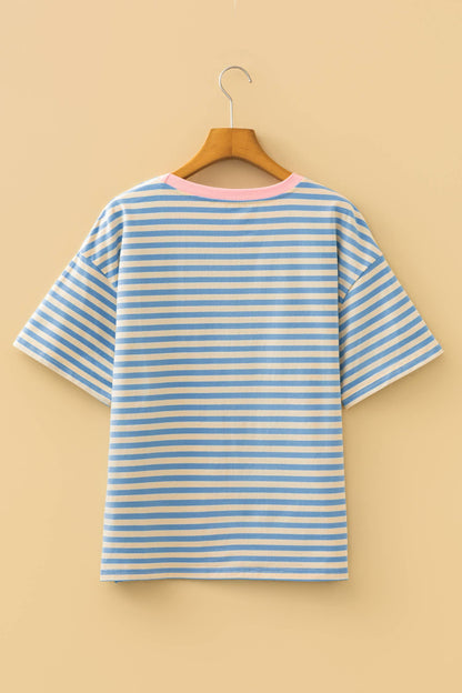 LAS Stripe Looks Contrast Drop Shoulder Loose Tee