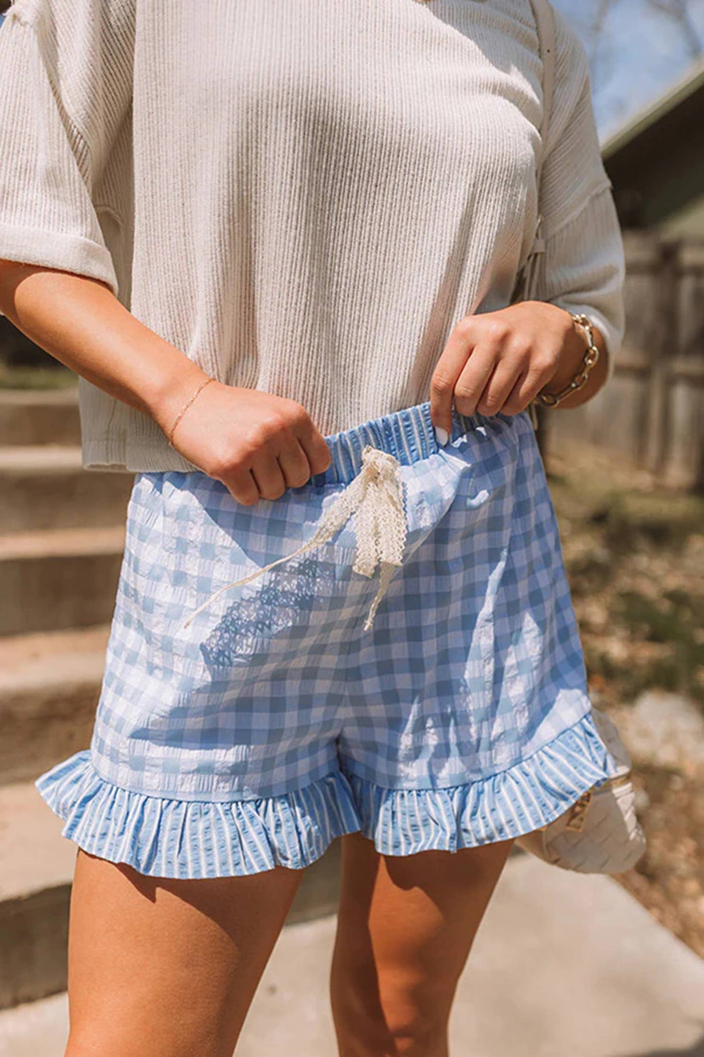LDC Plaid Gingham Print Ruffled Shorts