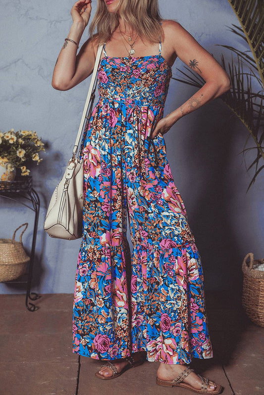 Floral Smocked Wide Leg Summer Jumpsuit