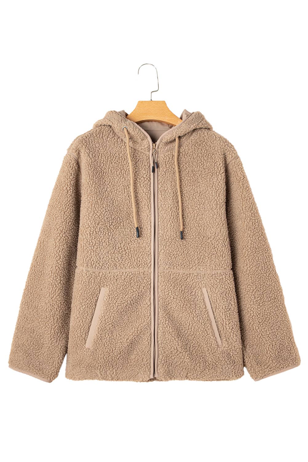 Fleece Zip Up Drawstring Hooded Pocketed Jacket
