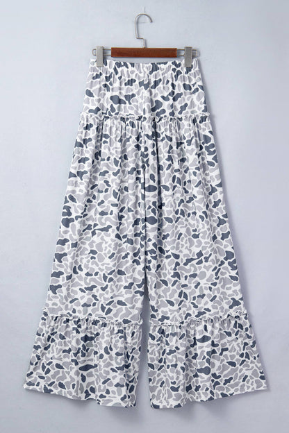 Camo Print Wide Leg Casual Pants