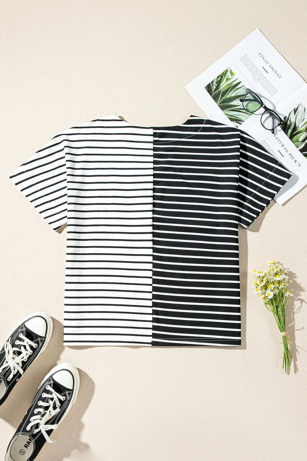 Stripe Colorblock V-Neck Tee