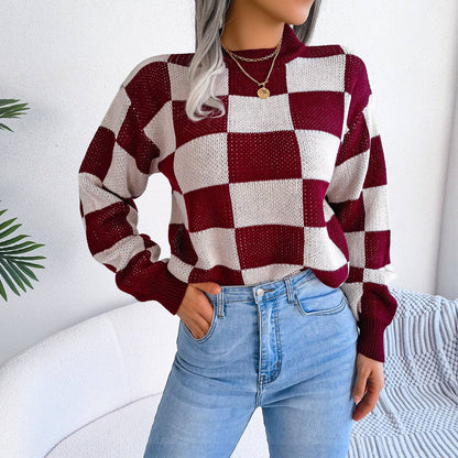 Checkered Knit Sweater