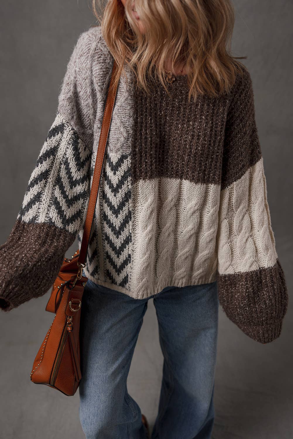 Color block Patchwork Knotted Sweater