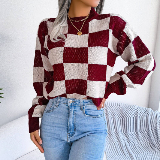 Checkered Knit Sweater