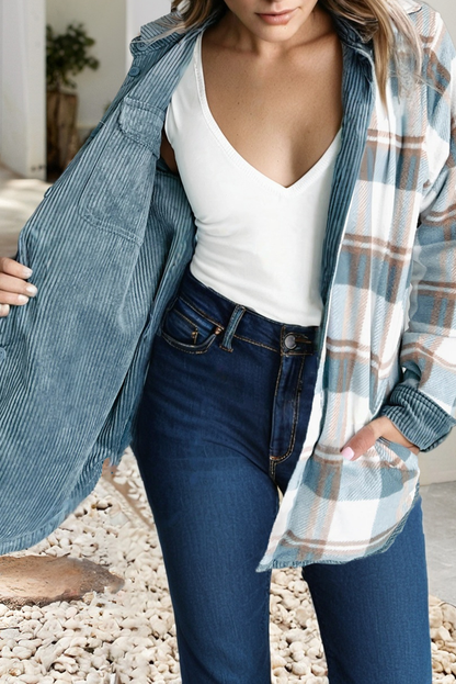 LDC Plaid Corduroy Reversible Button Up Shacket