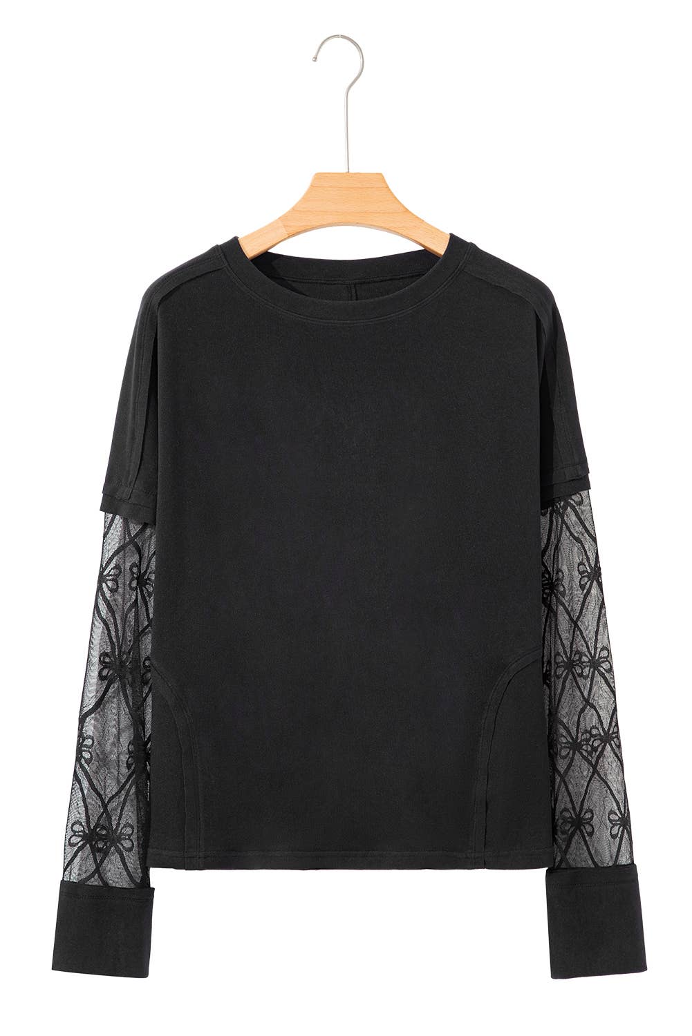 Bow Mesh Textured Long Sleeve Tee