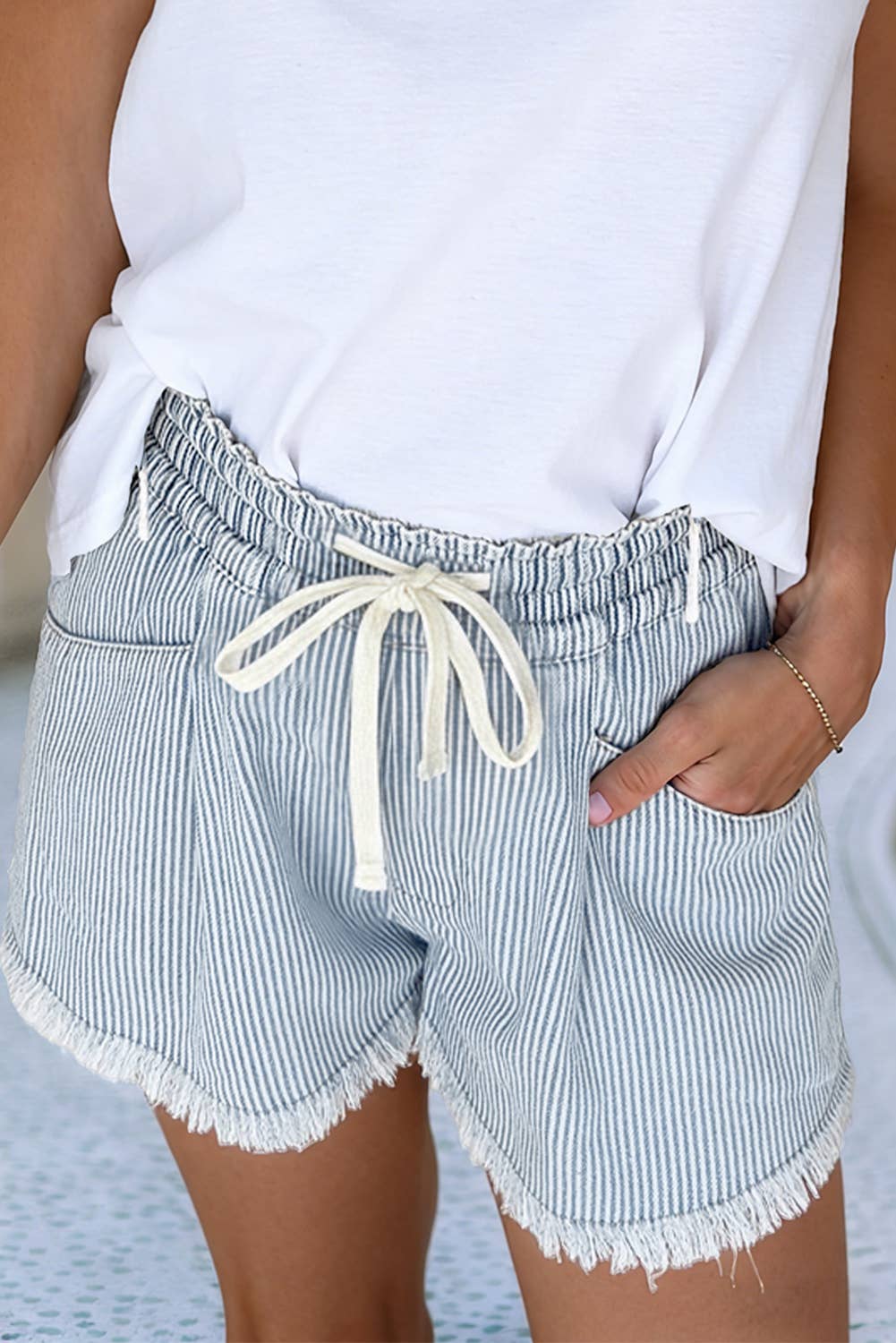 LDC Raw Edge Drawstring Denim Shorts