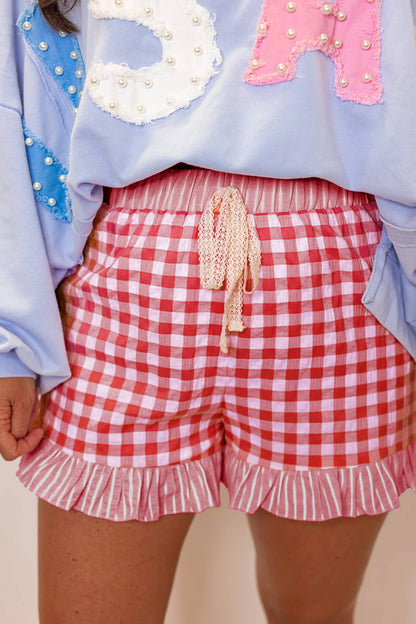 LDC Plaid Gingham Print Ruffled Shorts