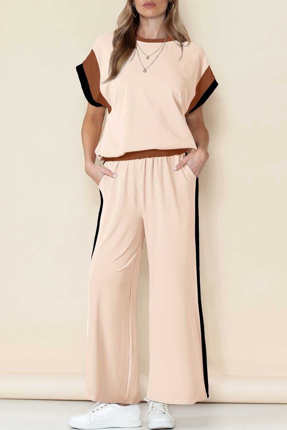 Multicolor Color Block Detail Casual Two-piece Set