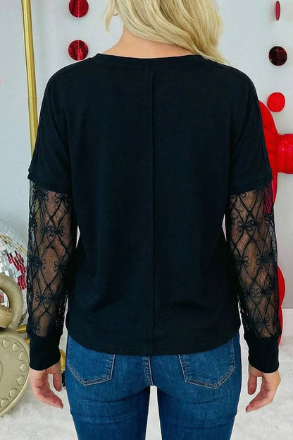 Bow Mesh Textured Long Sleeve Tee