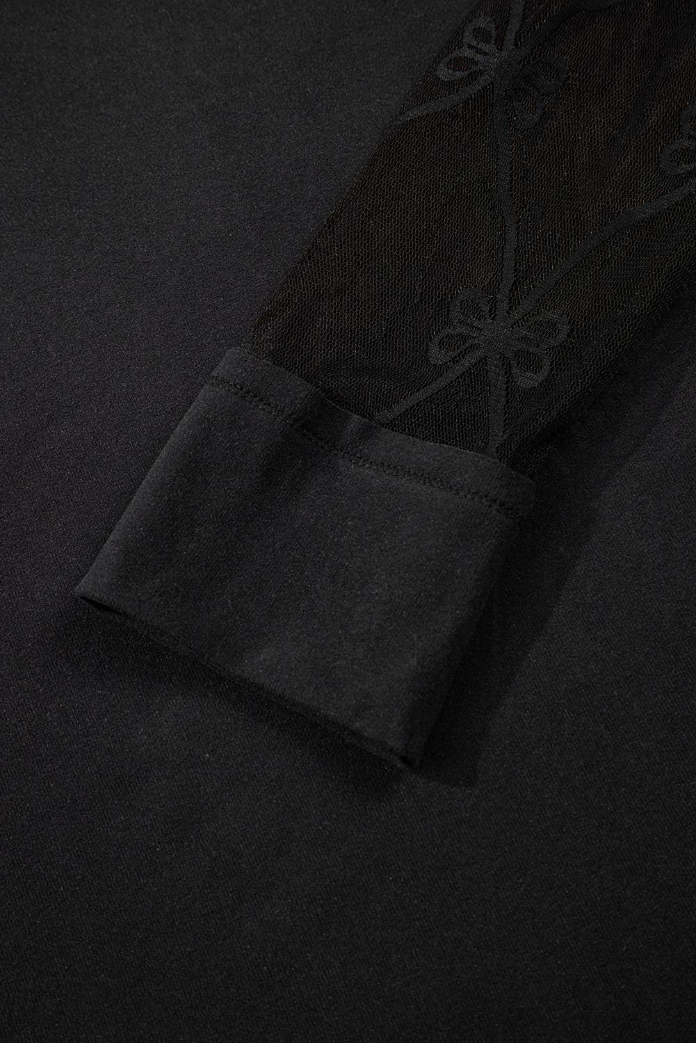 Bow Mesh Textured Long Sleeve Tee