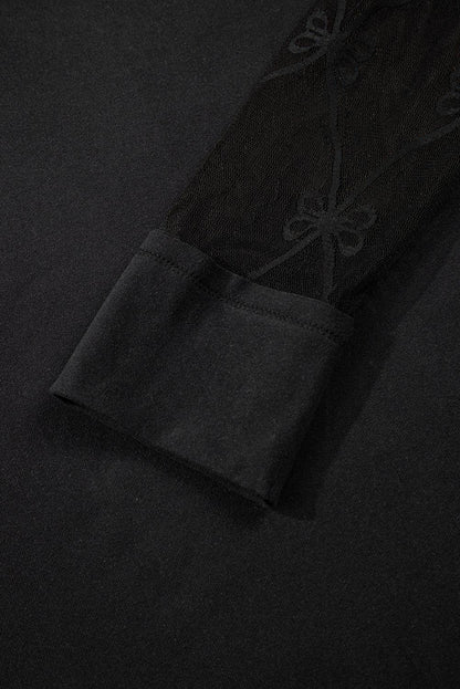 Bow Mesh Textured Long Sleeve Tee