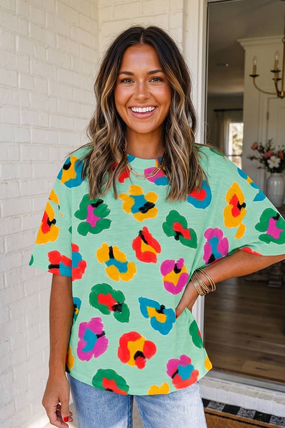 LAS Leopard Drop Shoulder Oversize Tee