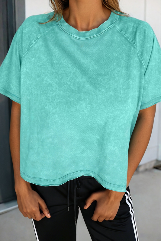 LAS Mineral Wash Raglan Sleeve Boxy Fit Cropped Tee