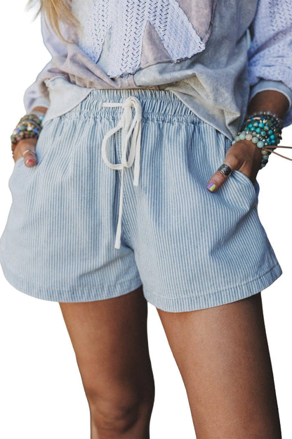 Sky Blue Stripe Casual Denim Shorts