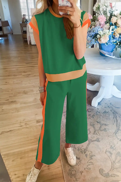 Multicolor Color Block Detail Casual Two-piece Set