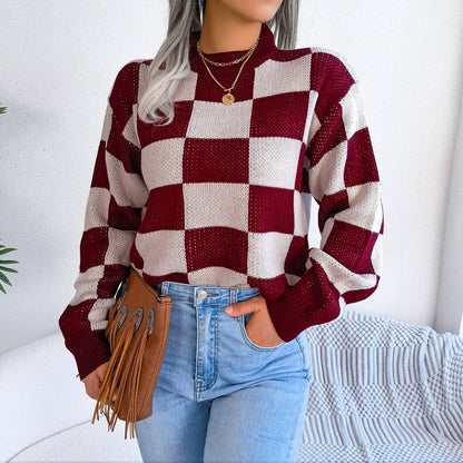 Checkered Knit Sweater