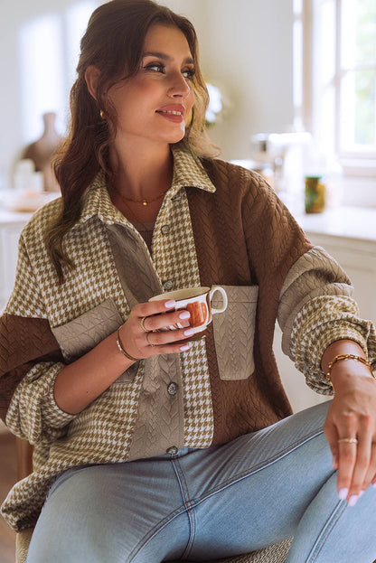 Houndstooth  Textured Patchwork Shacket