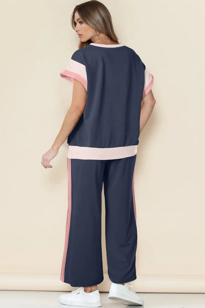 Multicolor Color Block Detail Casual Two-piece Set