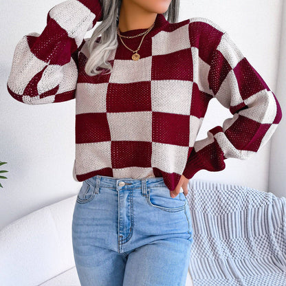 Checkered Knit Sweater