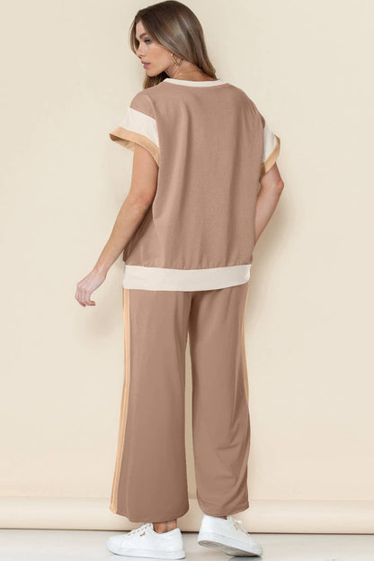 Multicolor Color Block Detail Casual Two-piece Set