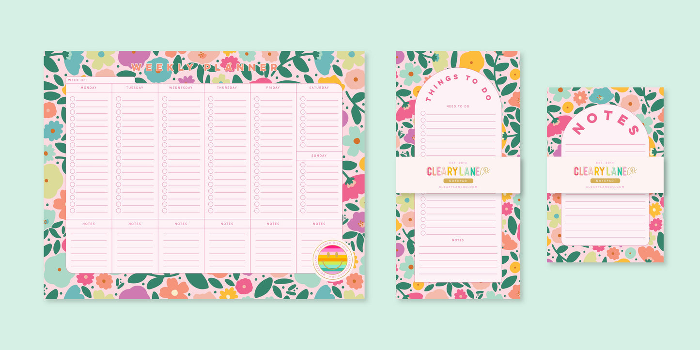 Weekly Planner Notepad | 8.5"x11" | Blush Rainbow Meadows