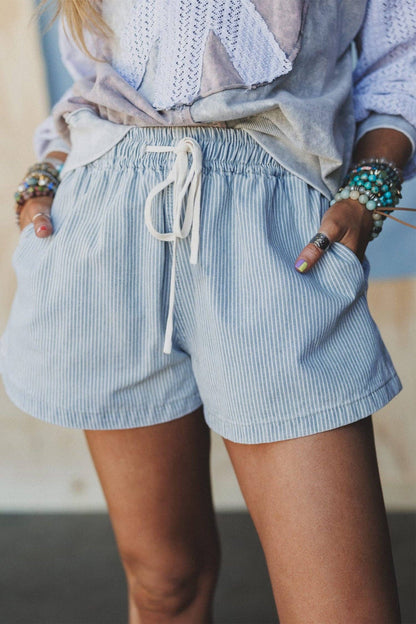 Sky Blue Stripe Casual Denim Shorts