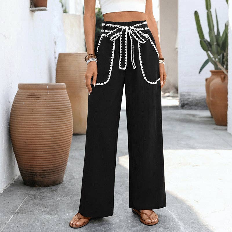 High Waist Wide Leg Drawstring Casual Pants