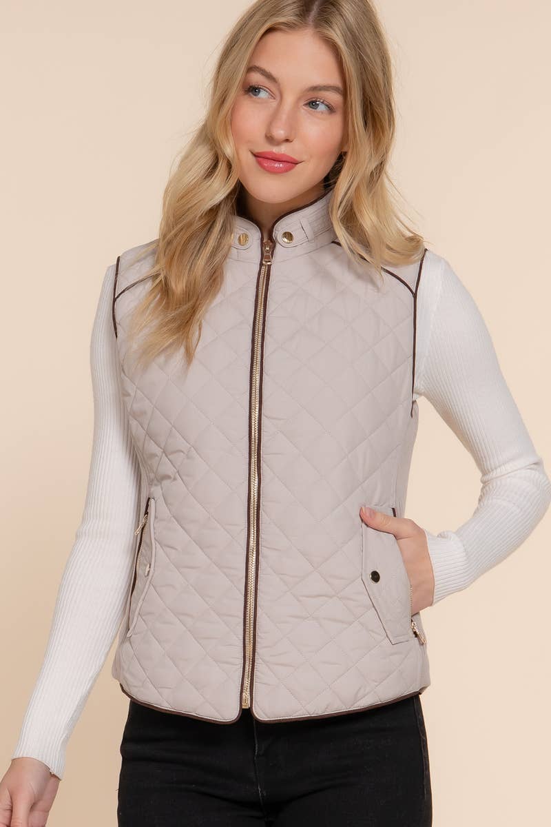 SUEDE PIPING QUILTED VEST