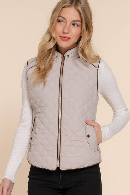 SUEDE PIPING QUILTED VEST